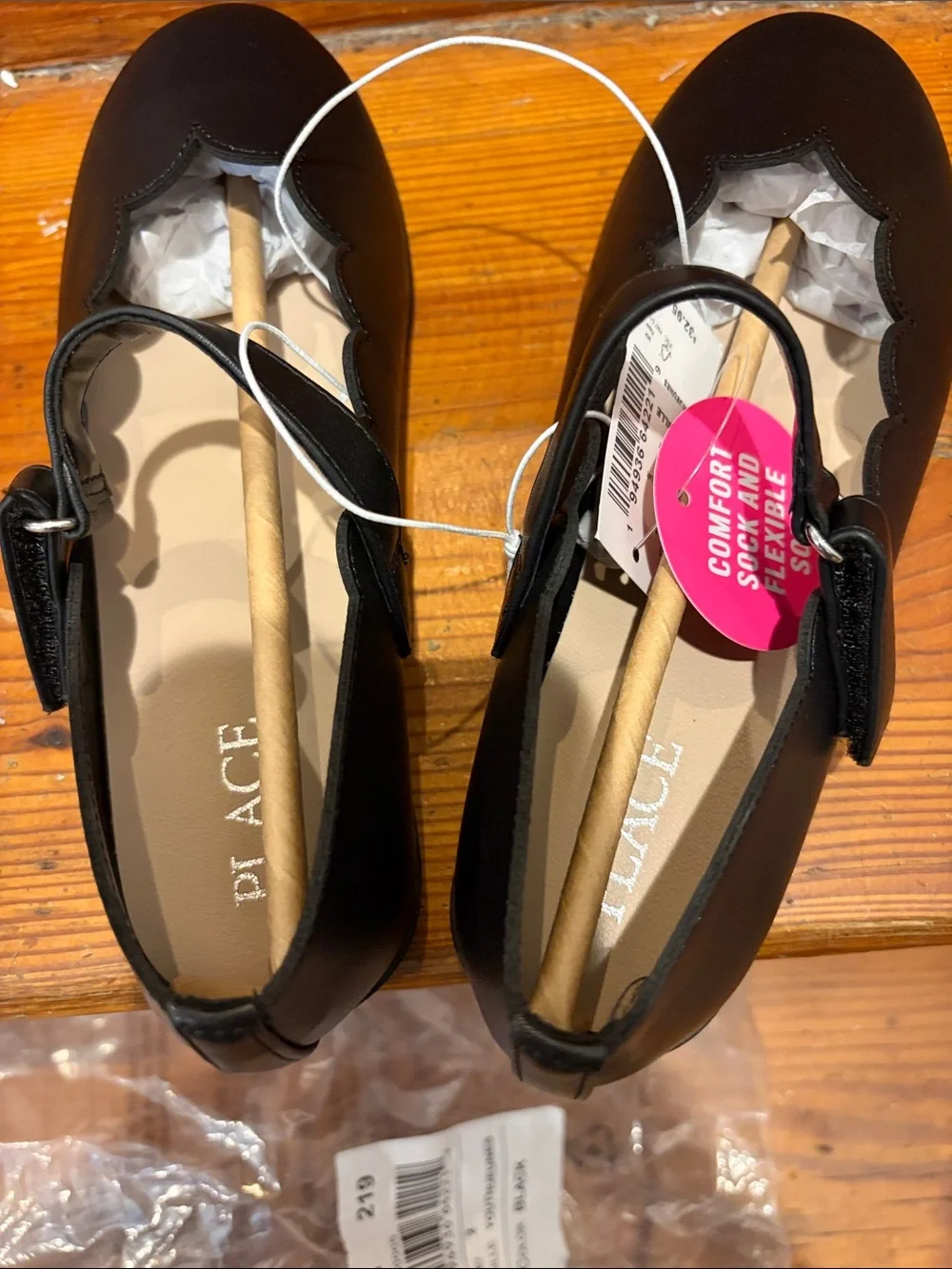 the childrens place scalloped mary jane black leather flats girls sz 2 nwt